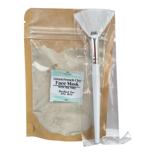 Green French Clay Face Mask - Oily Skin + Brush
