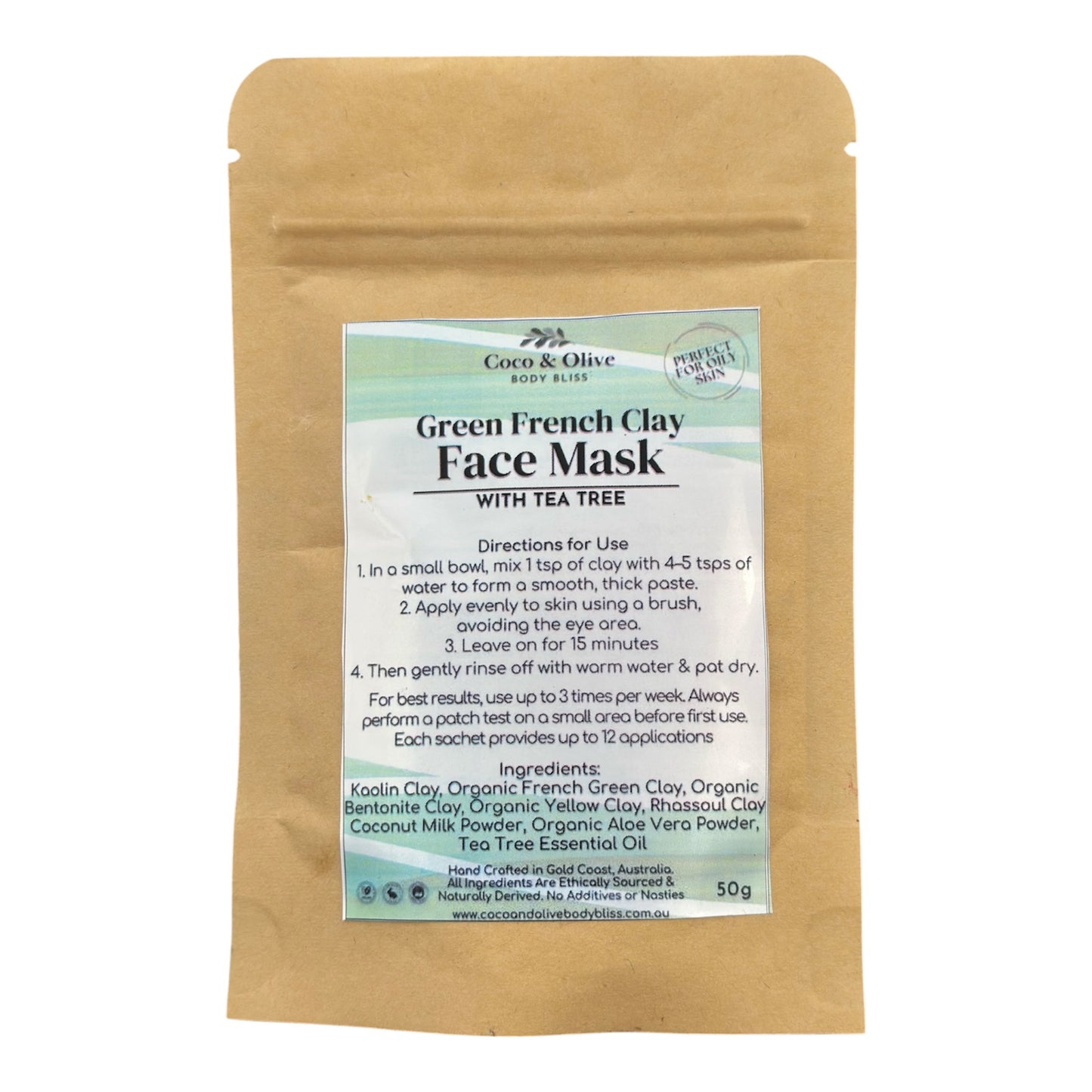 Green French Clay Face Mask - Oily Skin + Brush